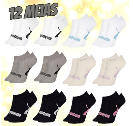 Kit 12 Meias Puma Sapatilha Invisível Soquete PUMA