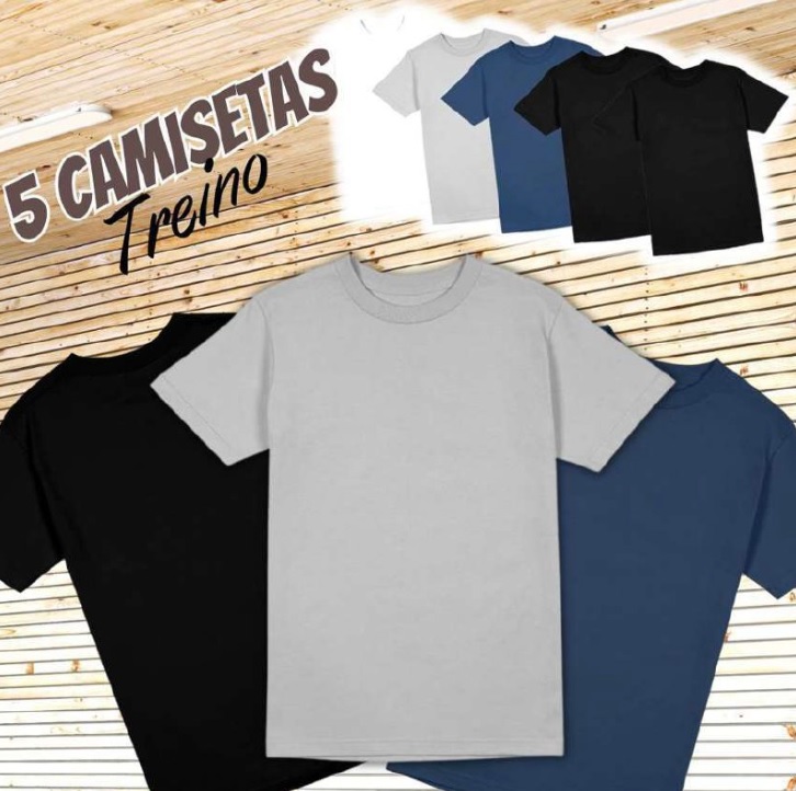 Kit 5 Camiseta Masculina Poliéster Com Toque de Algodão Camisa Blusa Treino Academia Tshrt Esporte Camisetas