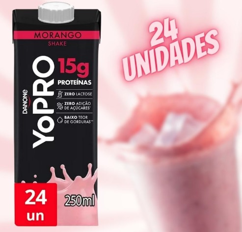 Kit Bebida Láctea UHT Proteica com 15g de Proteína – YoPRO Morango 24 Unidades 250ml Cada