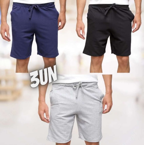 Kit Bermuda Básicos 3 Peças Masculina