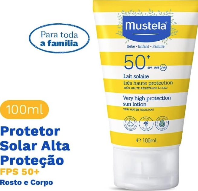 Mustela Solares Protetor Solar Infantil Loção Rosto e Corpo FPS 50+, 100 ml
