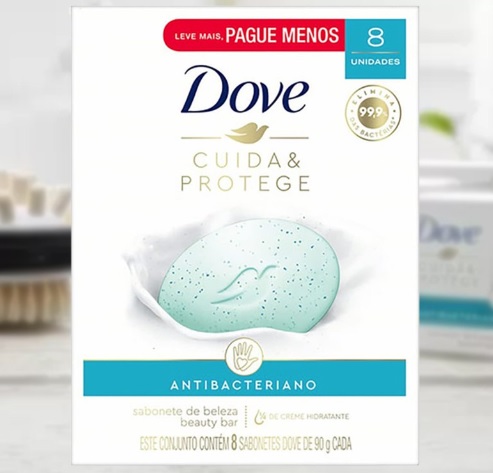 (Recorrência) Pack Sabonete Barra Antibacteriano Dove Cuida & Protege Envoltório 8 Unidades 90g