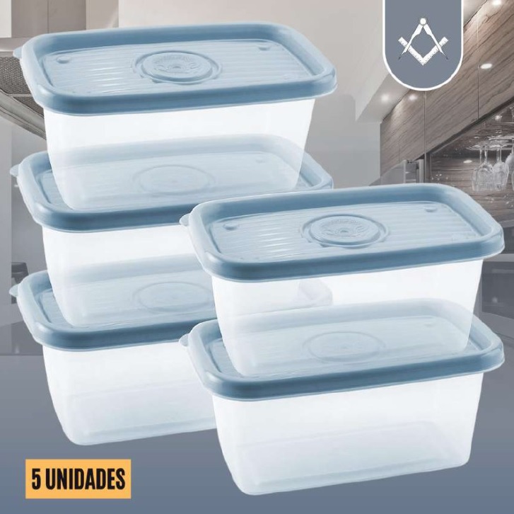 Plasútil Pop – Conjunto de Potes Retangulares com 5 Unidades, Azul, 380 ml cada
