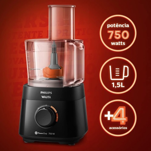 Processador de Alimentos Philips Walita PowerChop RI7300 3 em 1 com 2 Velocidades – 600 W