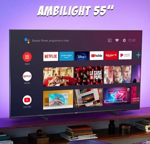Smart TV 55″ UHD 4K Philips 55PUG7908/78, Google TV, Ambilight