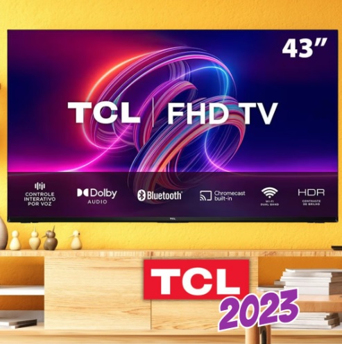 Smart TV LED 43″ FHD TCL S5400A com Android TV, Wi-Fi, Bluetooth, Controle Remoto com Comando de Voz, Google Assistente e Chromecast integrado