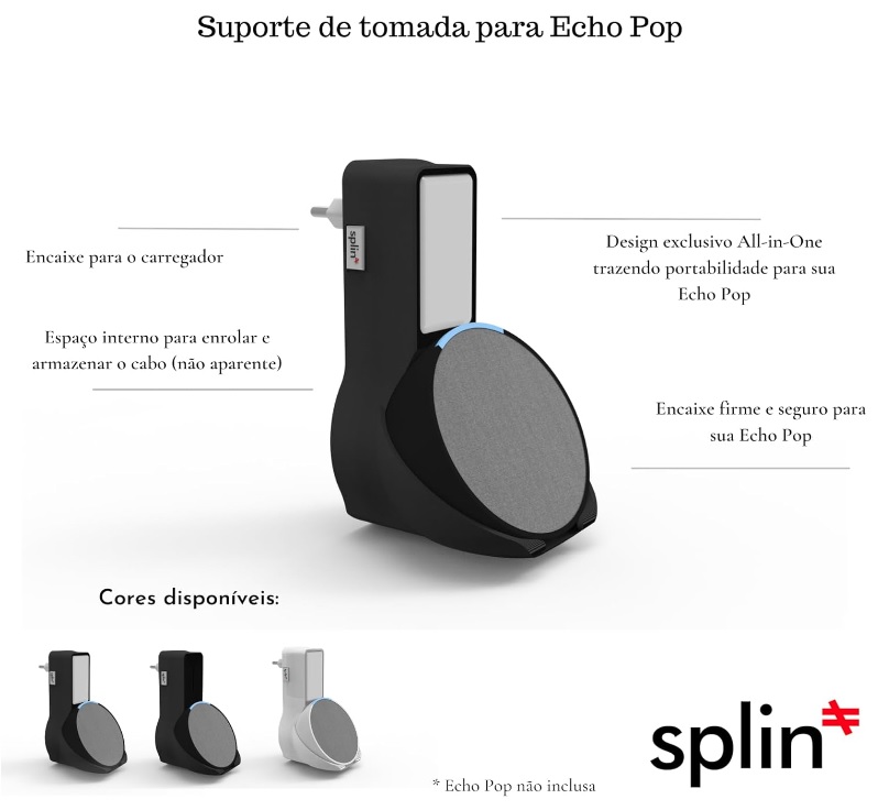 Suporte Splin All In One Tomada Para Smart Speaker Alexa Echo Pop – Amazon – Modelo Compacto (branco)
