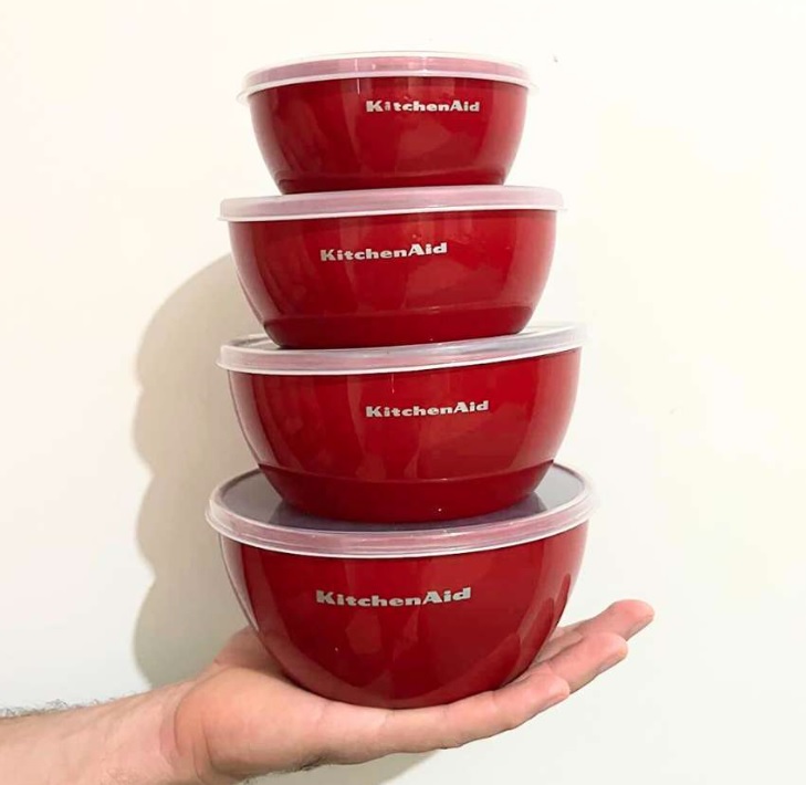 Tigelas de preparação clássicas KitchenAid com tampas, conjunto de 4, Empire Red