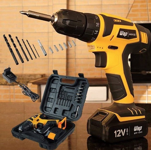 WAP Parafusadeira E Furadeira A Bateria Li-Ion 12V Bpf 12K3 Carregador Bivolt Sem Fio Com Maleta E Kit De 13 Acessórios
