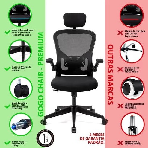 Cadeira Presidente Escritório Ergonômica Gogo Chair Go100