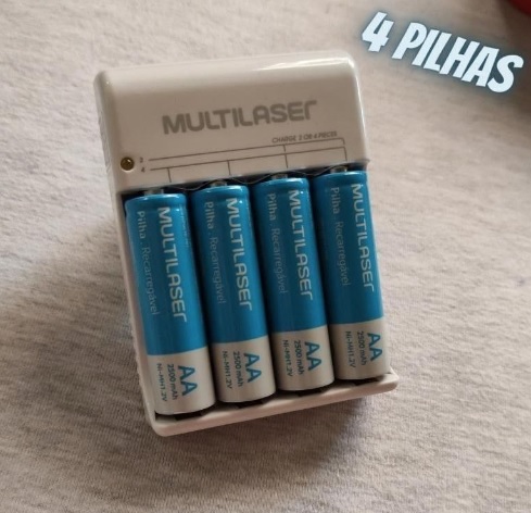 Carregador de Pilhas Multilaser AA/AAA + 2 Pilhas AA 2500Mah + 2 Pilhas AAA 1000Mah – CB045, turquoise, 83 x 59 x 55mm