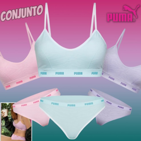 Conjunto Puma Sutiã Bojo Removível Com Calcinha Biquíni Sem Costura Collors Adulto