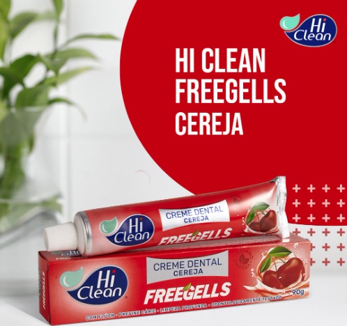 Creme Dental Vegano, Com Flúor, Sabor Freegells Cereja, Previne Cáries, Limpeza Profunda, Hi Clean, 90g