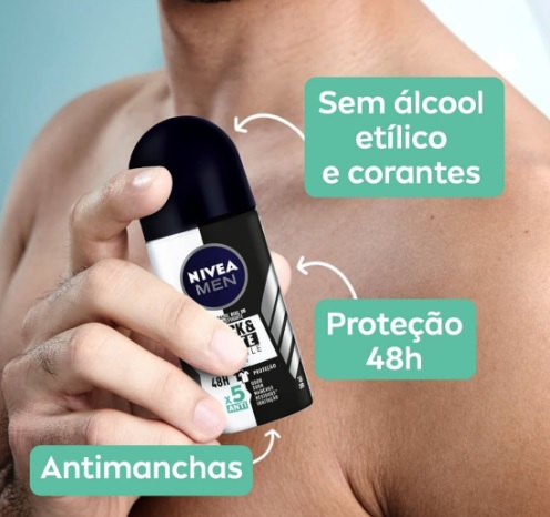 Desodorante Antitranspirante Roll On NIVEA Men Invisible for Black & White Fresh 50ml, Nivea, Branco