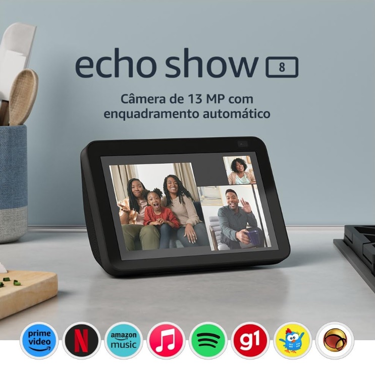 Echo Show 8 (2ª Geração): Smart Display HD de 8″ com Alexa e câmera de 13 MP – Cor Preta