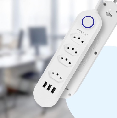 Extensão Tomada, Régua Tomada, 4 Tomadas, 3 Interfaces USB