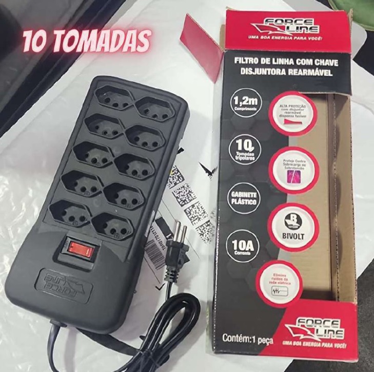 Filtro de Linha com Disjuntor 10T, Force Line, Acessórios para Computador, Preto
