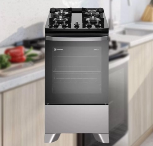 Fogão 4 bocas Electrolux Prata Efficient com Mesa de Vidro, PerfectCook e VaporBake (FE4GS)