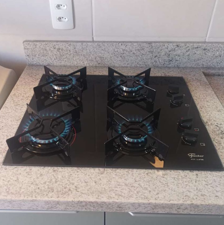 Fogão Cooktop Fischer 4Q Fit Line Gás Mesa Vidro Preto Bivolt