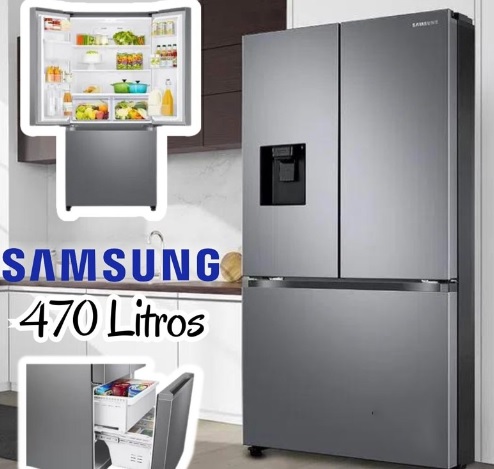 Geladeira Samsung RF49A Inverter Frost Free 3 Portas com Dispenser de Água 470L Inox Look