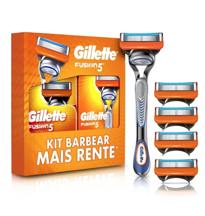Gillette Fusion5 Aparelho de Barbear Recarregável + 5 Cargas com 5 Lâminas Anti-Fricção, Barbear mais Rente, 1 KIT