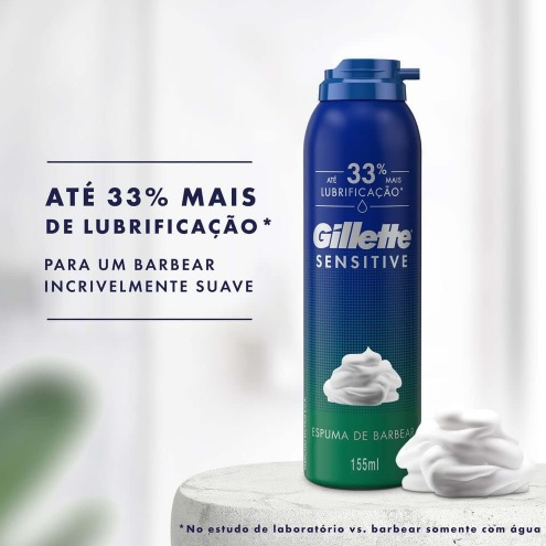 Gillette Sensitive Espuma de Barbear com Mais Lubrificação para um Barbear Suave