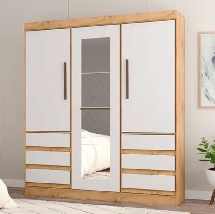 Guarda-roupa Casal com Espelho 3 Portas 6 Gavetas – Araplac Maiami