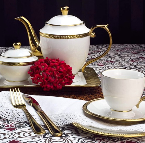 Jogo de 3 Peças para Chá de Porcelana Rojemac Branco / Dourado