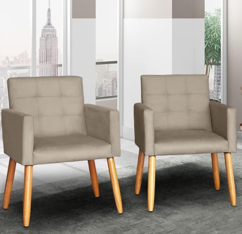 Kit 2 Poltronas Cadeira Decorativa para sala de estar recepção reforçada (Cappuccino)