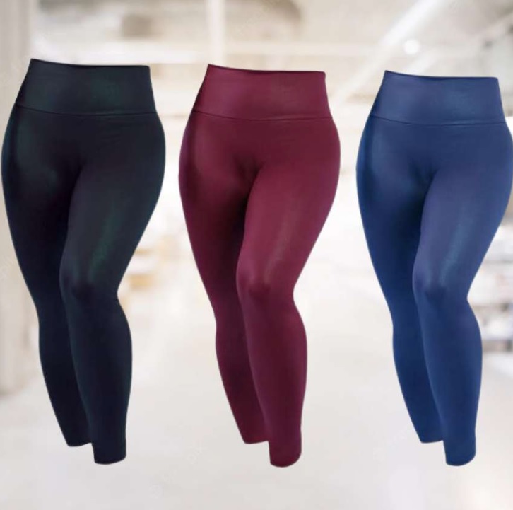 Kit 3 Legging Cirre Cintura Alta Brilho Molhado Imita Couro Lycra