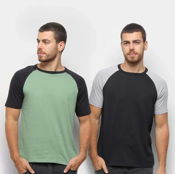 Kit Camiseta Básica Raglan Masculina C/ 2 Peças – Básicos