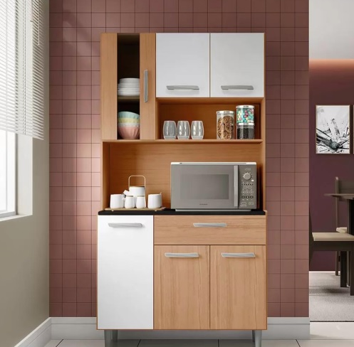Kit Cozinha Poliman Móveis Carol com Nicho para – Micro-ondas com Tampo 6 Portas 1 Gaveta MDP