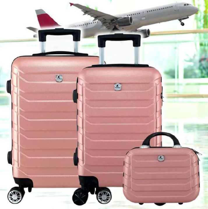 Kit Mala Bordo Viagem Frasqueira Bagagem De Mão Anac Regulamentada Abs Rígido Roda 360º (rose)