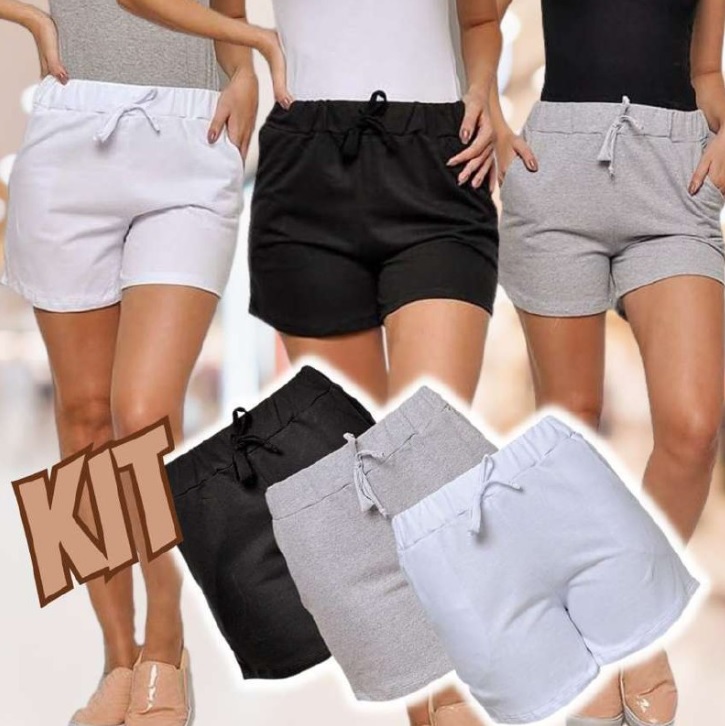 Kit com 3 Shorts de Moletom Style Feminino (P e M)