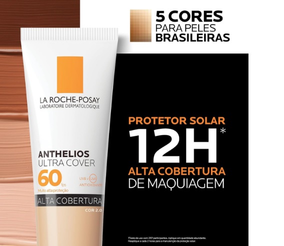 La Roche-Posay, Ultra Cover, Protetor Solar com Cor e Performance de Maquiagem, 12h de cobertura de base em uma única camada, Textura Fluida, Oil free, Toque Seco, FPS60, 30g