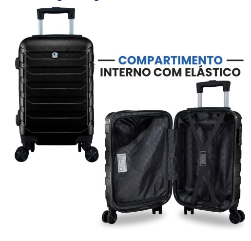 Mala De Bordo Viagem Rígida em Abs 4 Rodinhas 360º Cadeado