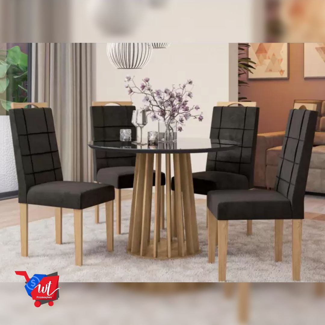Mesa de Jantar 4 Cadeiras 4 Lugares Redonda – Freijó e Preto Kappesberg