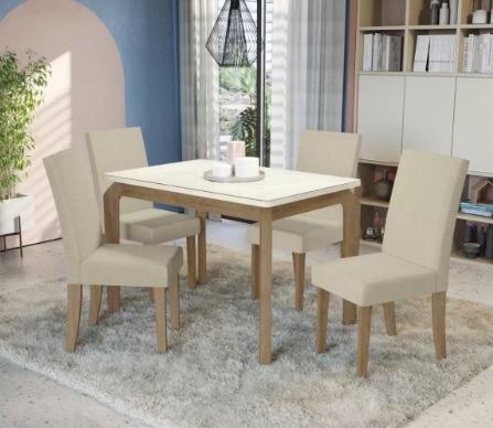Mesa de Jantar 4 Cadeiras Retangular – Tampo de Vidro Kappesberg Montana