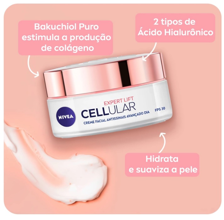 NIVEA Creme Facial Antissinais Cellular Lift Dia FPS 30 50ml – Creme facial antissinais com bakuchiol puro
