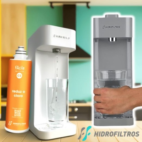 Purificador de Água Facile com Refil C3 Elimina Cloro, Odores e Sabores Cor Cinza Hidrofiltros