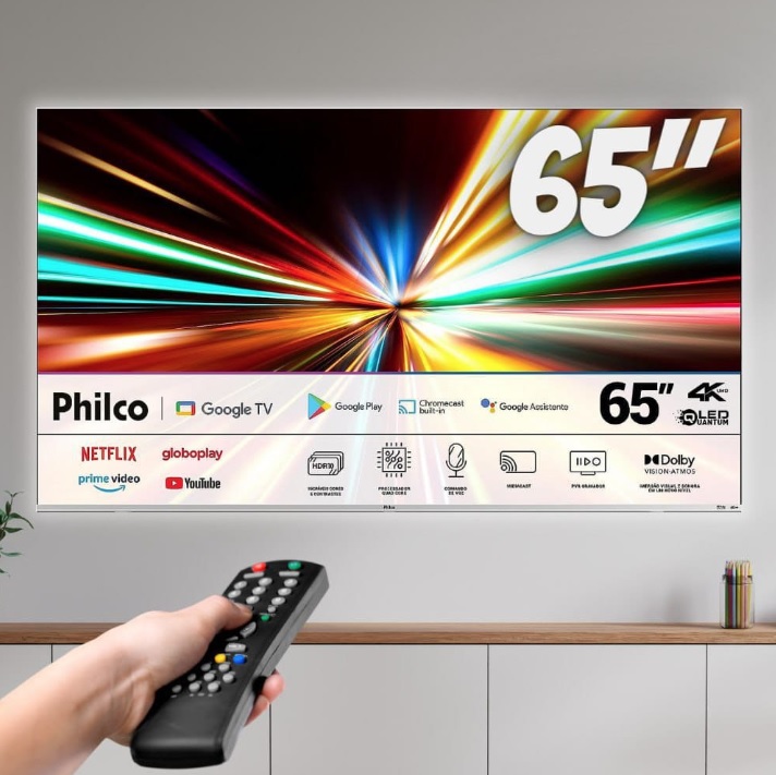 Smart TV QLED 65″ 4K UHD Philco PTV65G3BGTSSBL Google TV, Google Assistente, Dolby Audio