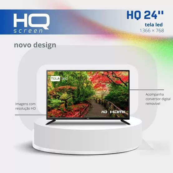 TV LED 24″ HQ 2 HDMI 2 USB 60Hz e Conversor digital externo