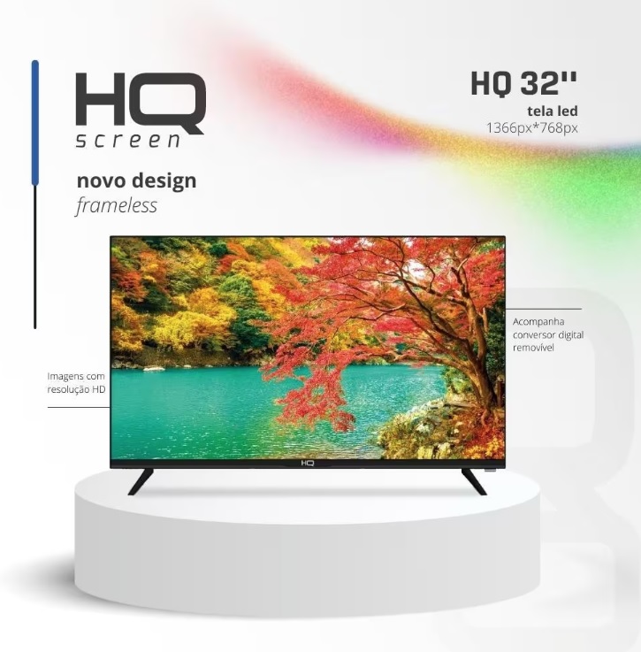 TV LED 32″ HQ HQTV32 Resolução HD com Conversor Digital 2 HDMI 2 USB Recepção Digital