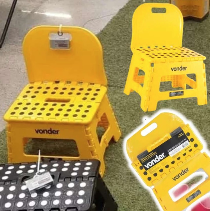 Vonder Banqueta Plástica Dobrável Amarela Altura 220 Mm Com Encosto