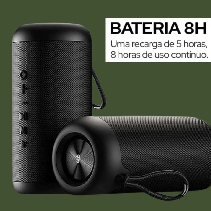 WB Caixa de Som Bluetooth Knud portátil com 10W de potência, 8 Horas de Bateria, Proteção IPX6 resistente à agua, Som Surround 360°, conexão TWS entre outras caixas, entrada P2, com alça de segurança