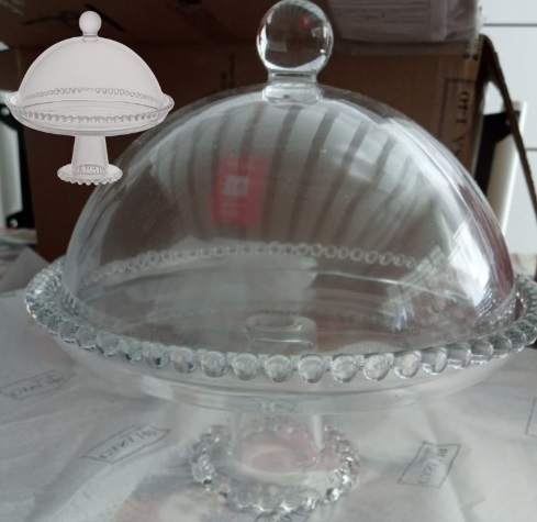 Wolff Pearl Prato com Pé e Tampa de Cristal, Transparente, 20 x 18 cm