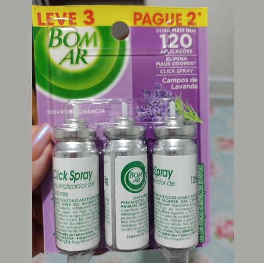 Aromatizador Bom Ar Click Spray Refil Leve 3 Pague 2 Campos de Lavanda