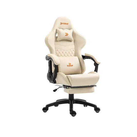 Cadeira Gamer KBM! GAMING Tempest CG600, Branco, Com Almofadas, Descanso Para Pernas Retrátil, Reclinável – KGCG600BR