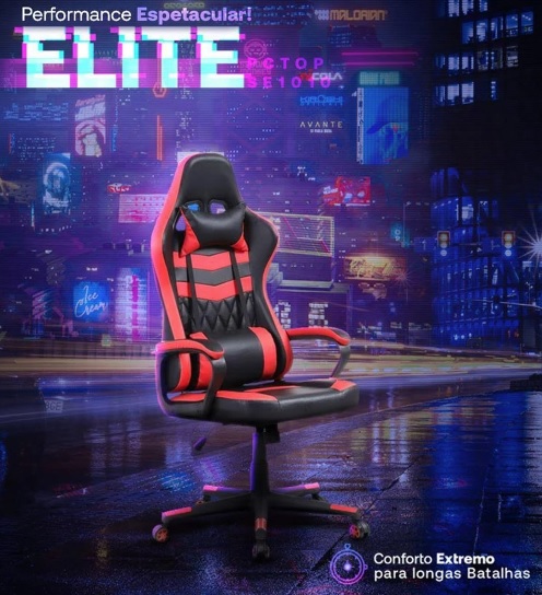 Cadeira Gamer PCTop Vermelho Elite 1010