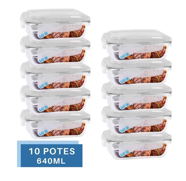 Conjunto 10 Potes 640ml Vidro Hermético 4 Travas Marmita – Casa Linda